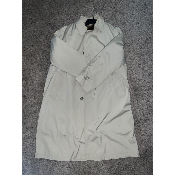 London Fog Maincoats Men's‎ Size 42 Long Vintage Fur Lined Khaki Trench Coat - Picture 1 of 8